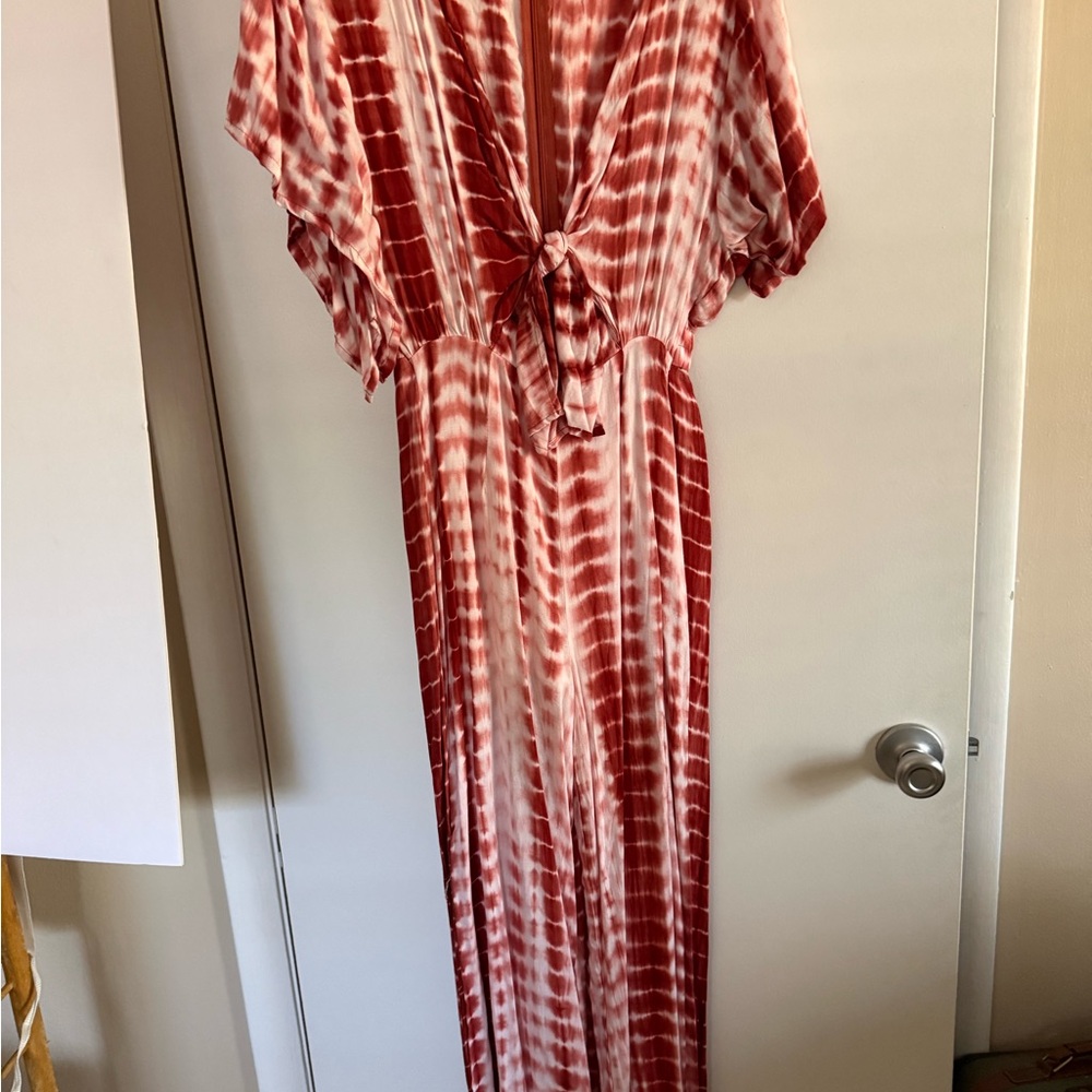 Red and White Tie-Dye Maxi Jumper